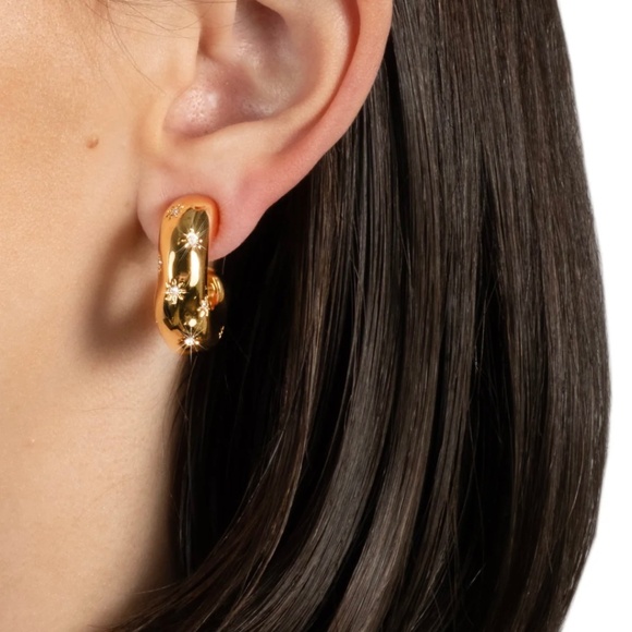 ALEXIS BITTAR Starburst Crystal 14K Gold Plated Huggie Earrings - Picture 4 of 9